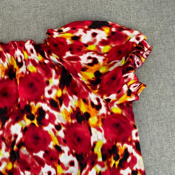 Alfani Women's Floral Pleated Blouse Size 22W Cap Sleeve Red Yellow White Lined - Picture 13 of 15